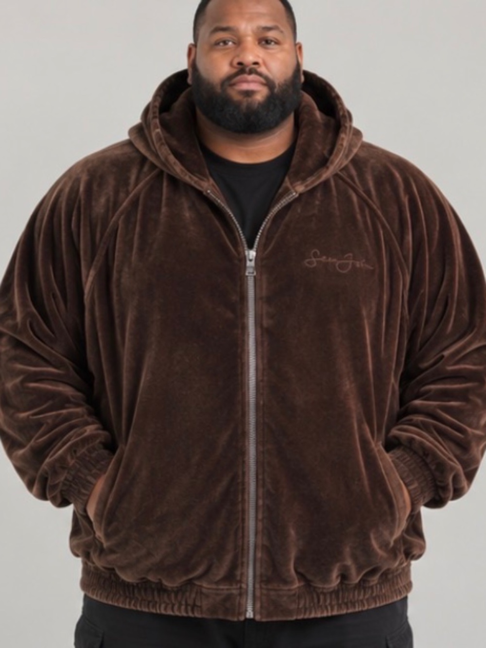 Sean John Brown Velour Zip-Up Track Jacket XXXL